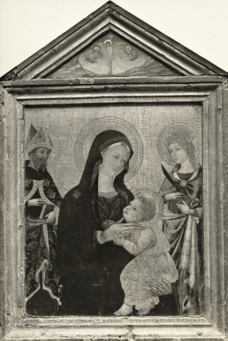 Anonimo — Rossini Pellegrino di Mariano - sec. XV - Madonna con Bambino, sant'Agostino e santa Caterina d'Alessandria — insieme